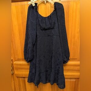 Xtraordinary Navy Textured Long Sleeve Dress